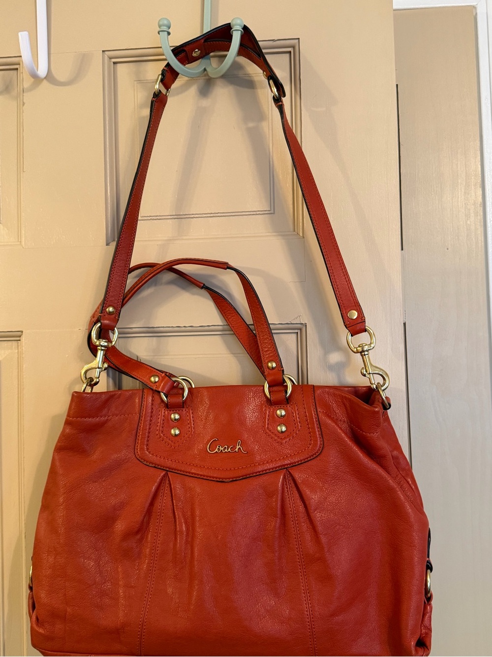 Coach Red Leather Tote with Gold Hardware - Picture 10 of 13
